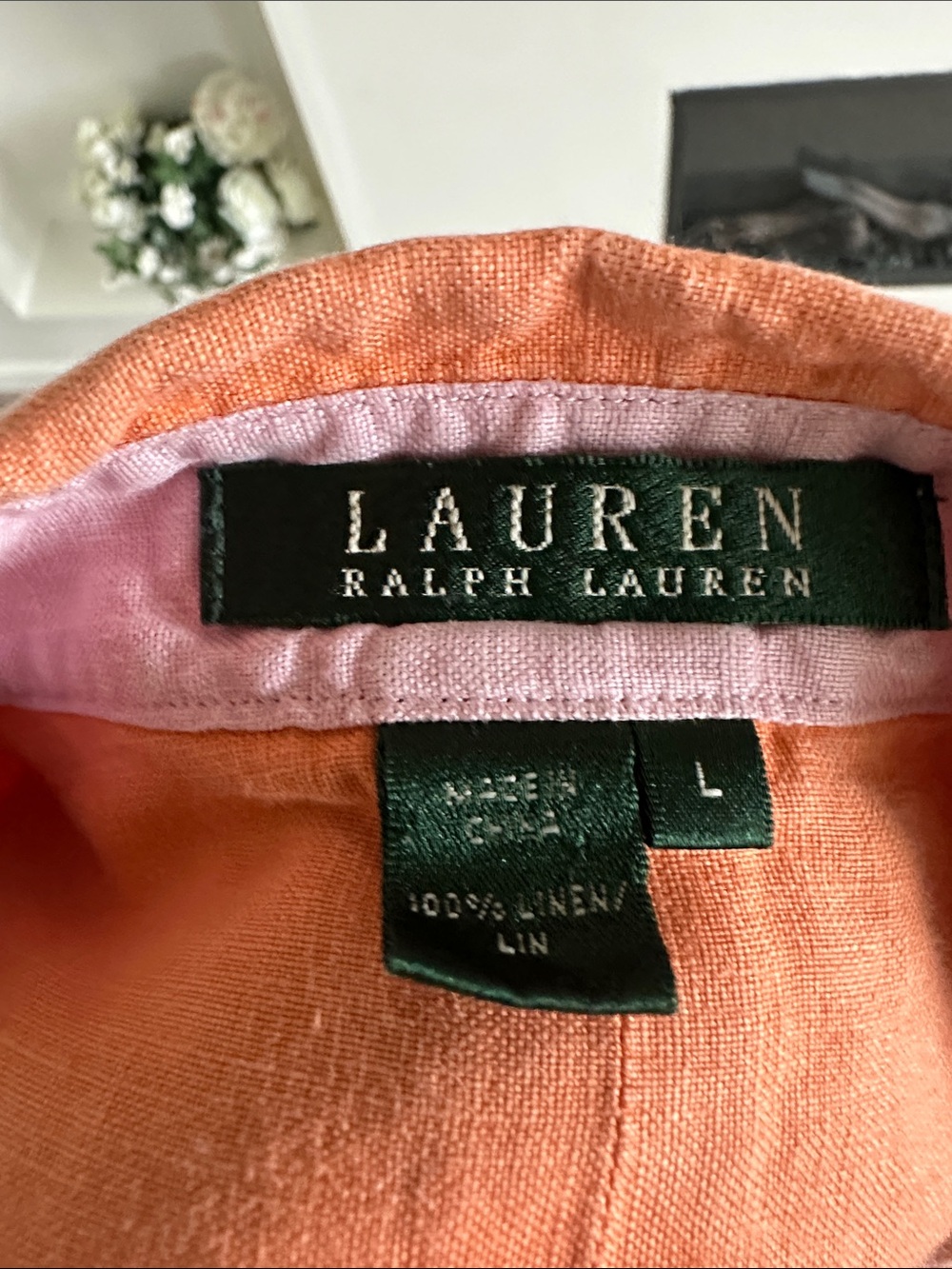 Lauren Ralph Lauren Orange Linen Button-Down Shirt - Picture 9 of 9